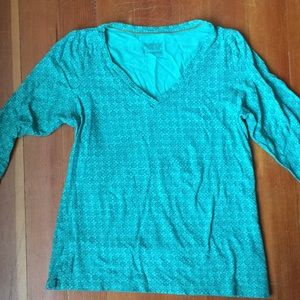 Patagonia Turquoise Floral Long Sleeve V-neck Tee